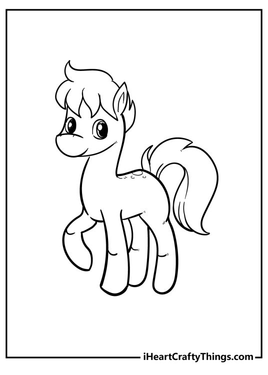 My Little Pony drawing for kids featuring simple design short-haired pony with blank background