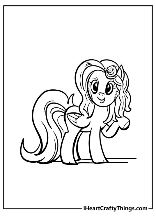 Detailed My Little Pony coloring pdf featuring beautiful pony posing with her one foot up