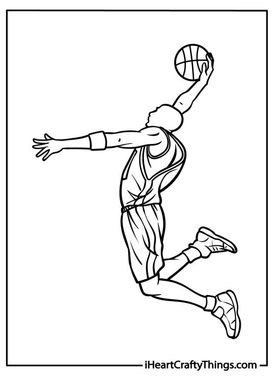 NBA picture to print and color featuring player pulling off an incredible move
