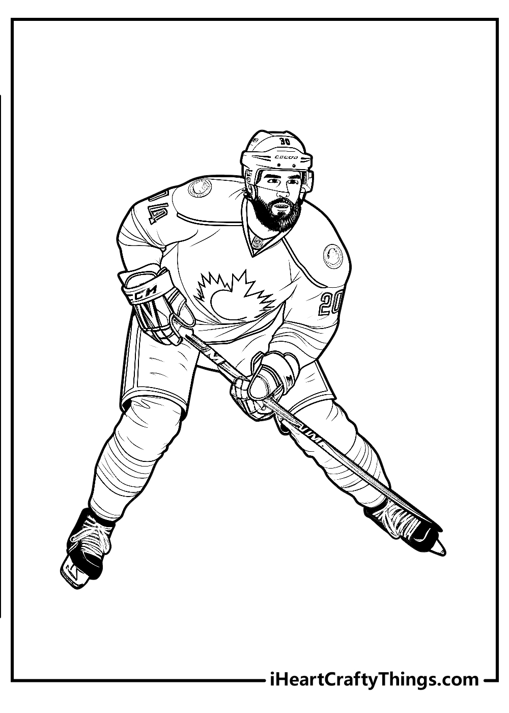 Free printable poster featuring NHL player with number 20 concentrated during the game