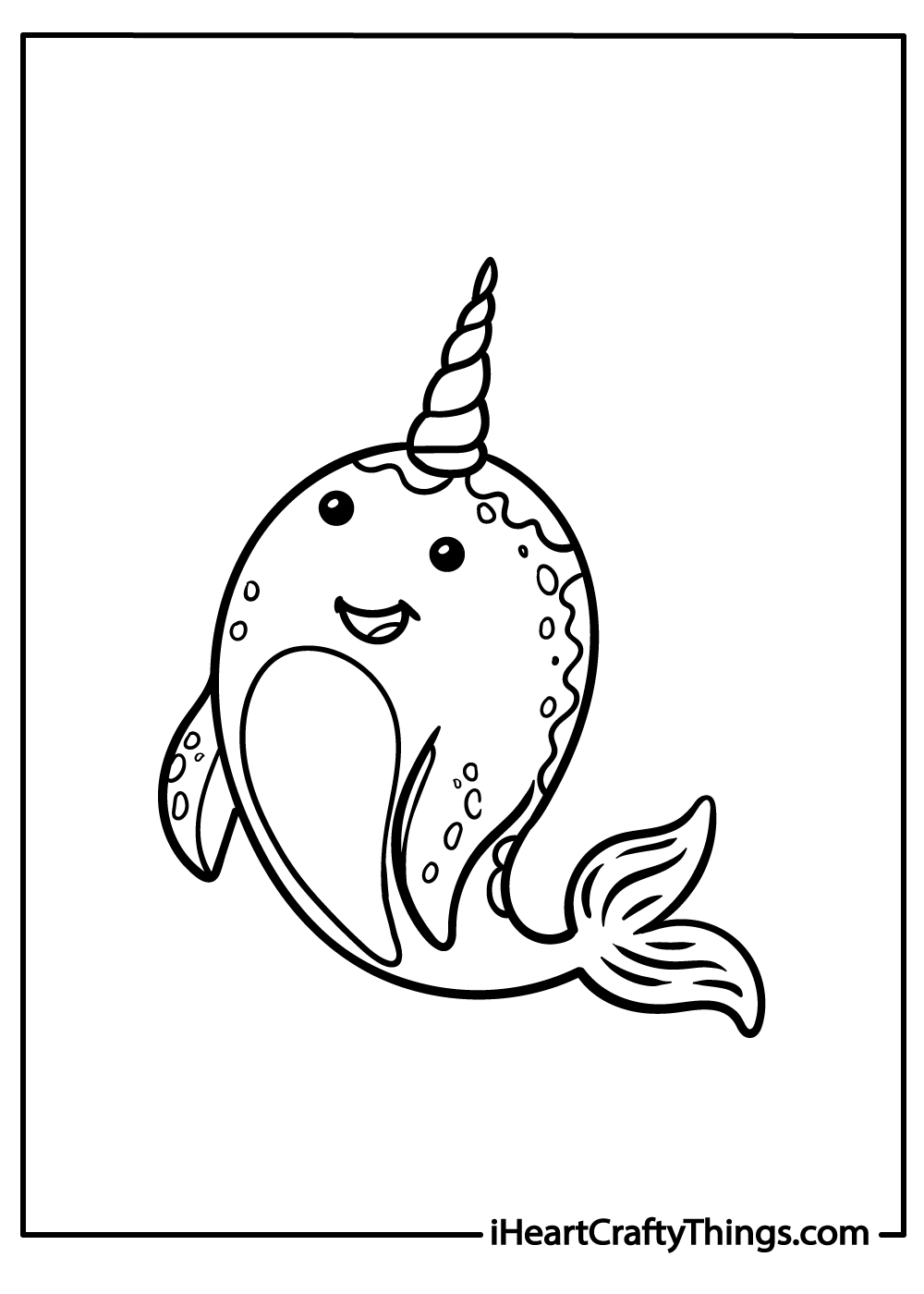 black-and-white narwal coloring printable