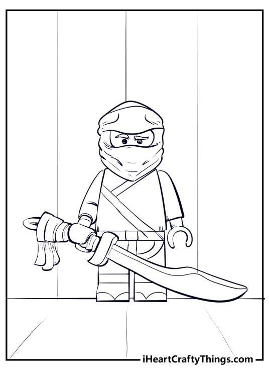 Lego Ninjago printable featuring ninja in a karate outfit holding a very large sword