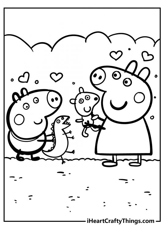Free printable picture featuring Peppa Pig and George holding their favorite toys