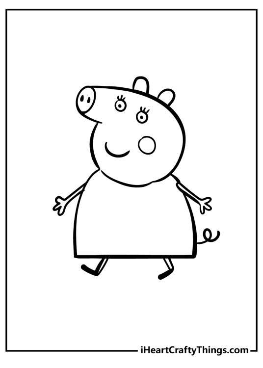 Peppa Pig-themed coloring sheet for pre-schoolers featuring Granny Pig drawn in a simple style