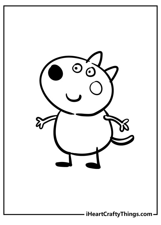 Coloring page for children presenting Peppa Pig character Danny Dog with empty background behind him