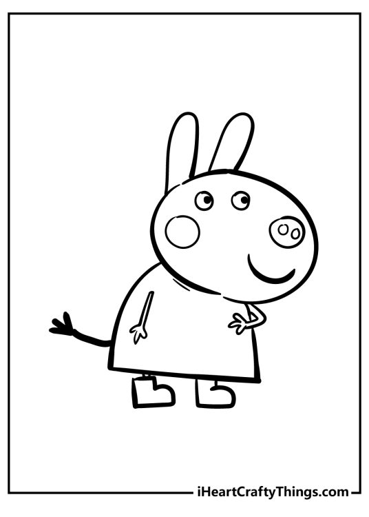 Black-and-white printable for children presenting Peppa Pig character Delphine Donkey