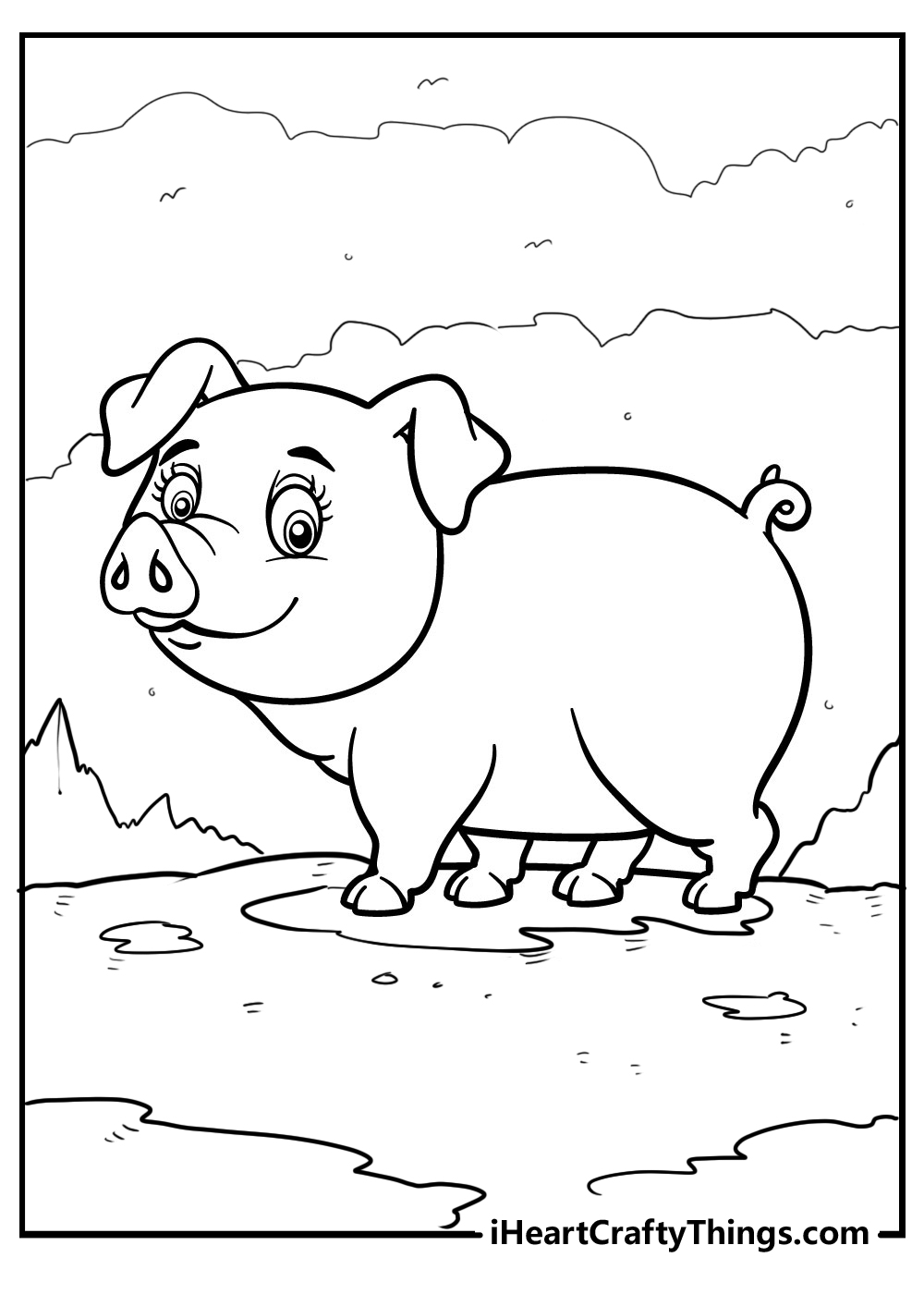 pig in mud coloring page