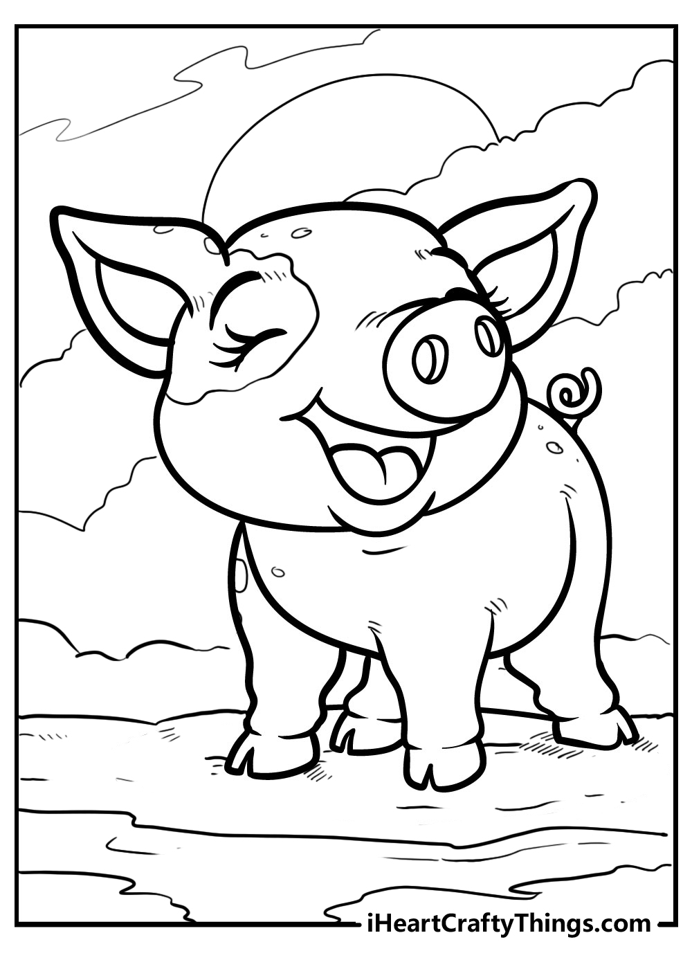 pig in mud coloring page