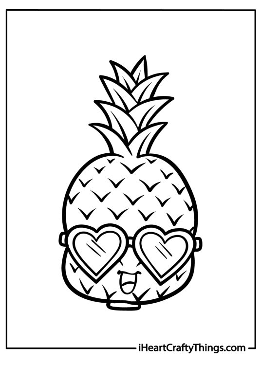 Picture for pre-schoolers of a cartoony pineapple wearing heart-shaped sunglasses