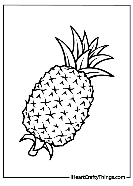 Printable coloring page featuring delicious realistic pineapple with clear background