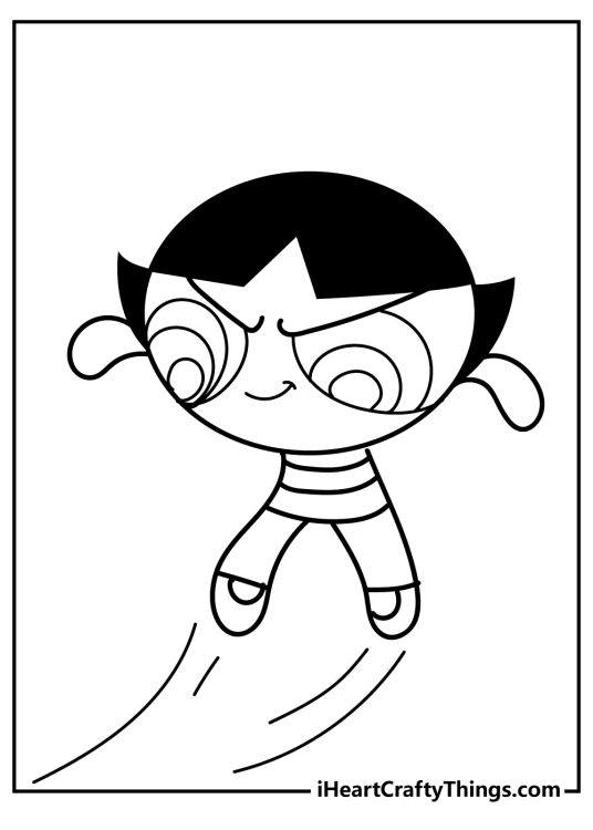 Powerpuff Girls-themed printable featuring black-haired Buttercup in an action scene