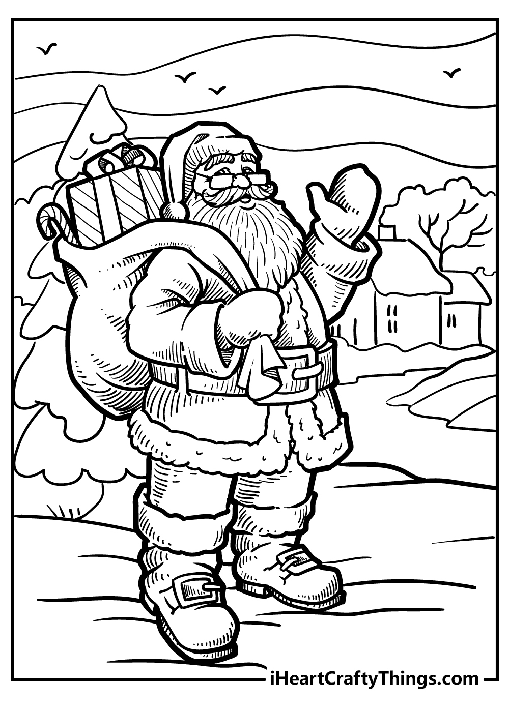 santa and reindeer flying coloring pages