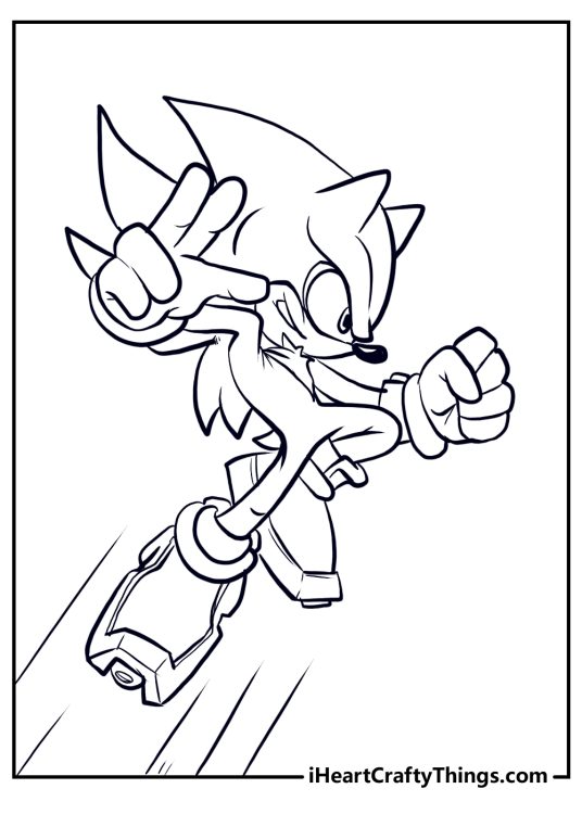 Coloring page featuring Shadow the Hedgehog on a mission wearing gloves, scarf and signature boots