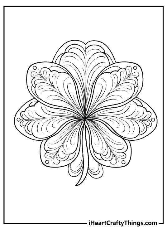 Coloring image of an elegant shamrock with eight petals that form a flower shape