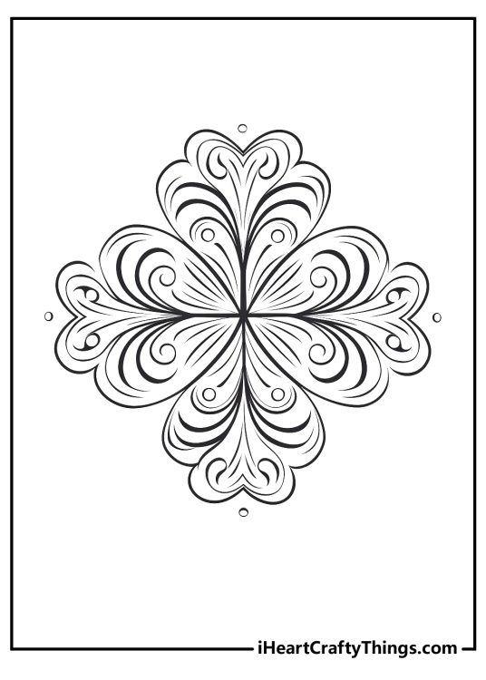 Drawing of a groovy design shamrock made of bending looping lines that swirl together