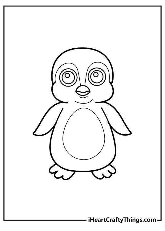 Cute animals coloring sheet for kids featuring cartoony penguin drawn in a simple way