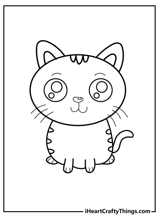 Cute animals-themed coloring drawing for pre-schoolers featuring adorable cartoony kitty