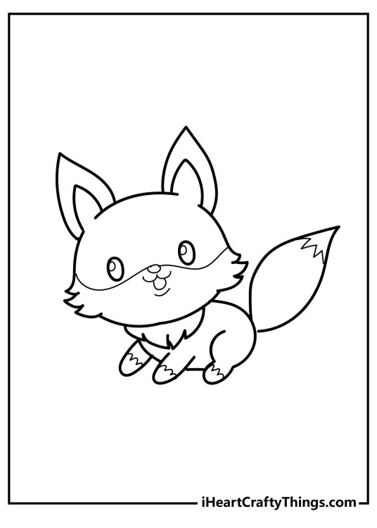 Cute animals printable coloring page for pre-schoolers featuring baby fox with blank background