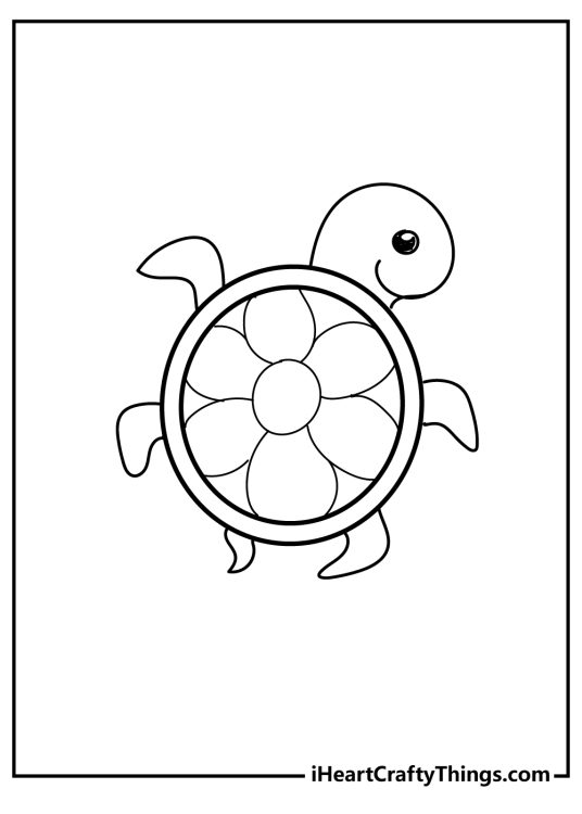 Cute animals-themed printable drawing for children of a little turtle with blank background