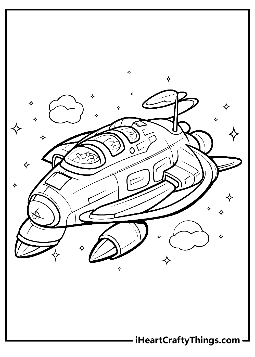 black-and-white spaceship coloring printable