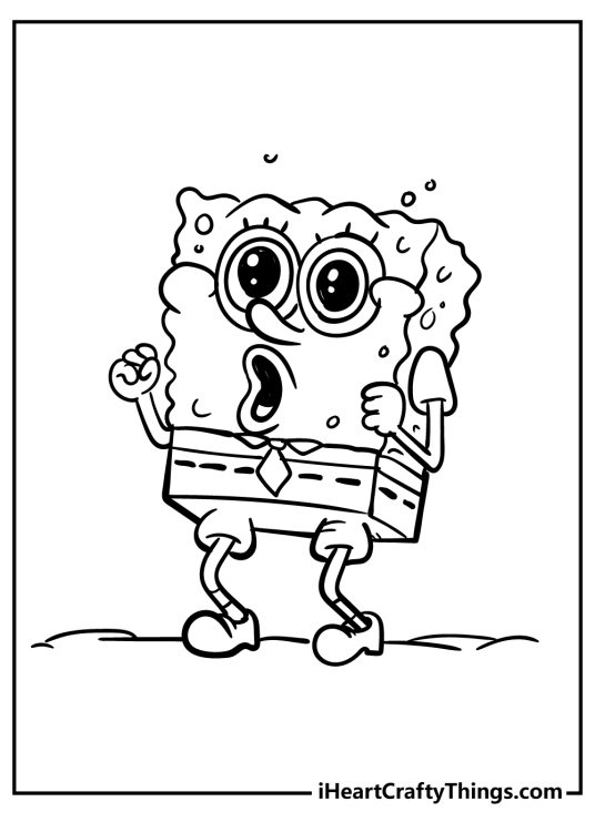 Drawing depicting Spongebob looking very excited as if he has just seen something cool
