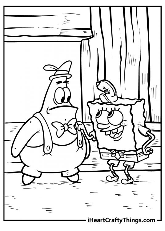 SpongeBob Coloring Page with Patrick at Krusty Krab’s