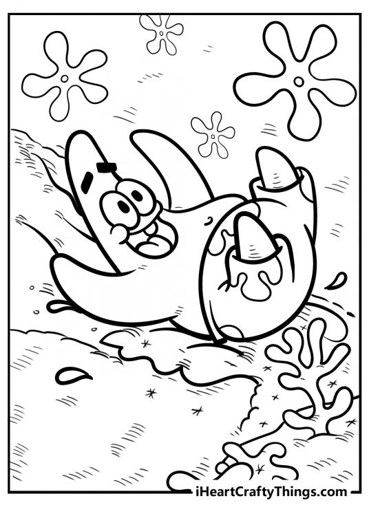 Patrick Sliding in this SpongeBob Coloring Page