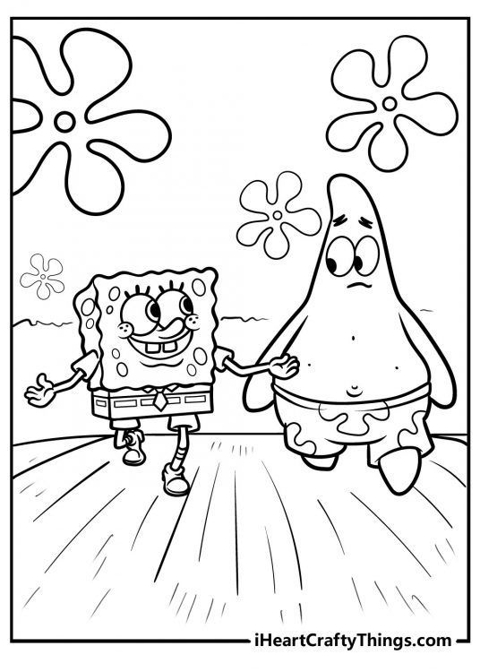 SpongeBob and Patrick Coloring Page Featuring Them Taking A Walk