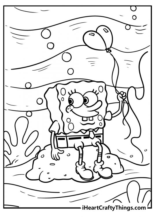 SpongeBob Coloring Page with Balloons Under Water