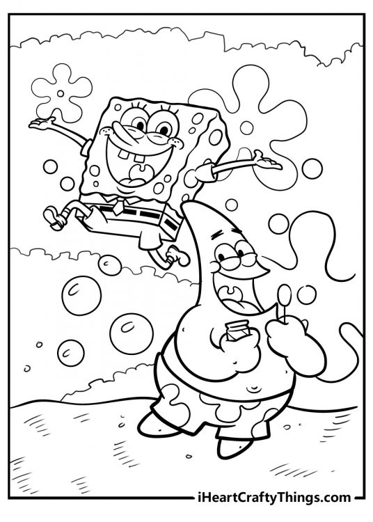 Playful SpongeBob SquarePants and Patrick Star Coloring Page