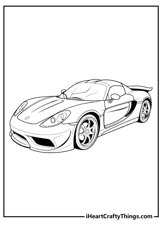 Printable image for children featuring a sleek sports car with curved silhouette and clear background