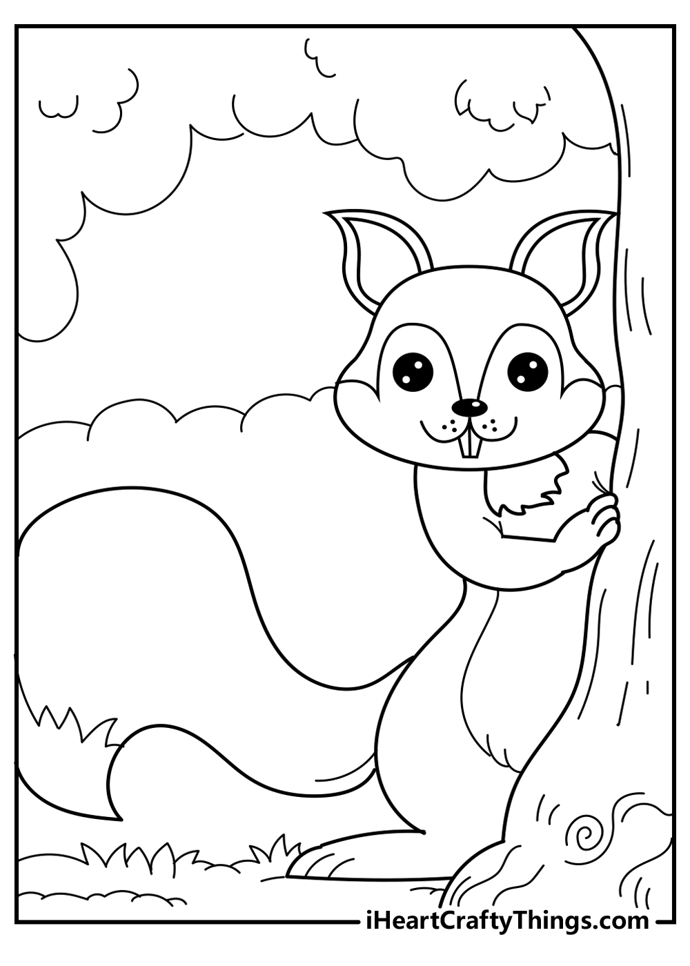 cute squirrel in the forest coloring pages