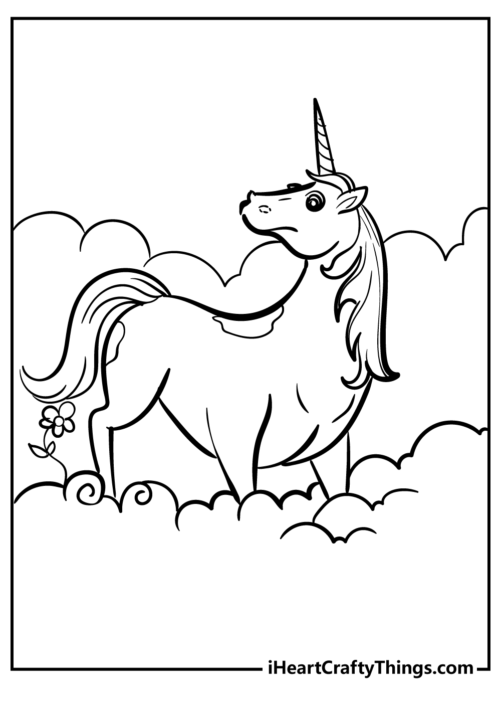 Detailed unicorn coloring page