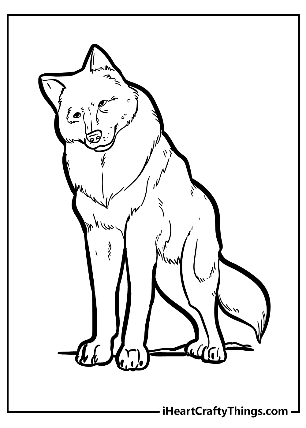 Coloring picture featuring a wolf with a very thick fur especially around the neck