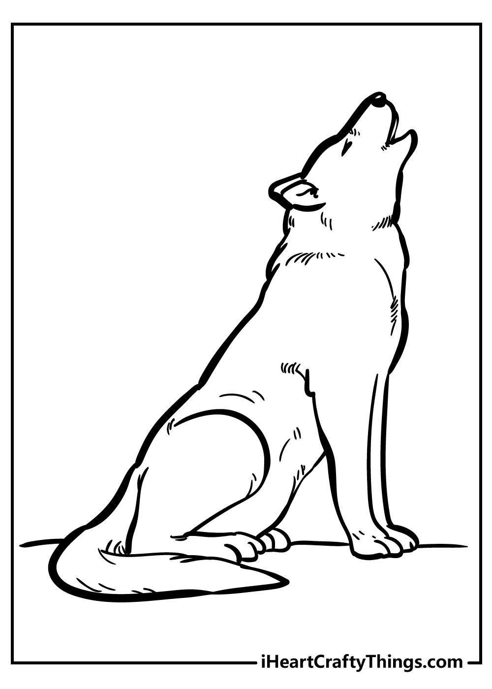 Free printable pdf for children presenting majestic wolf sitting and howling with head extended upwards