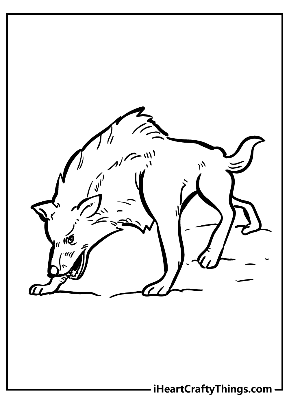 Free printable depicting a fierce wolf that looks ready to defend his territory