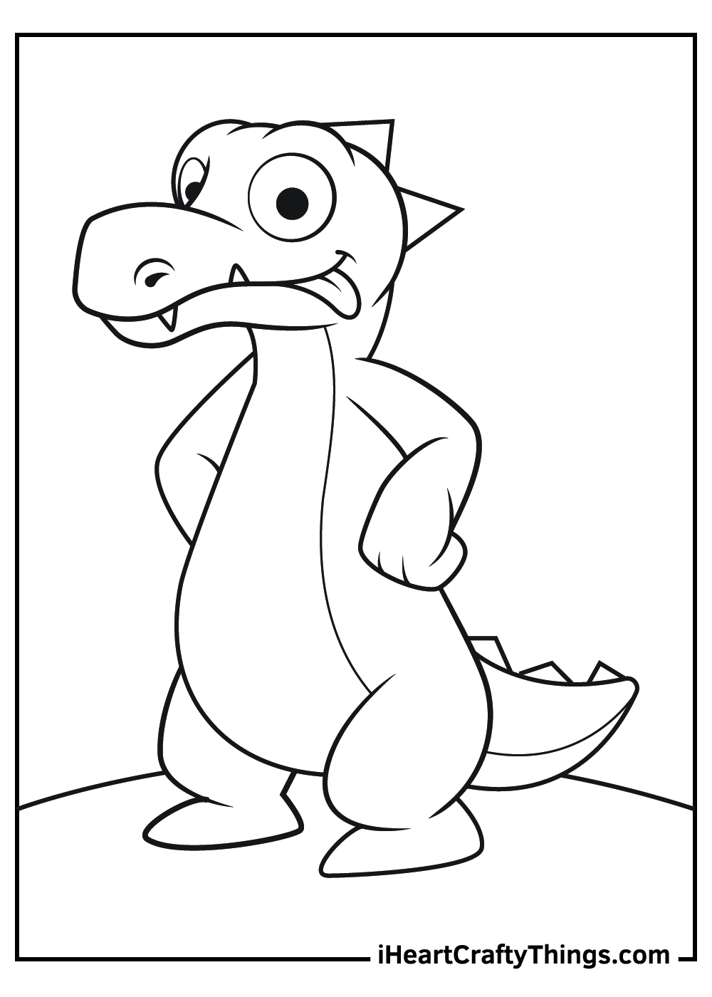 Printable page to color featuring alligator posing with paws on hips and tongue poking out of his mouth