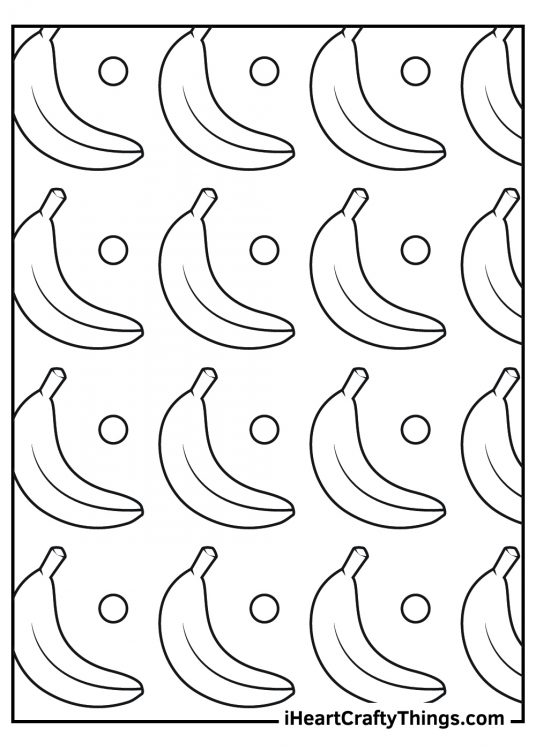 Free black-and-white wallpaper filled with same size bananas and circles pattern