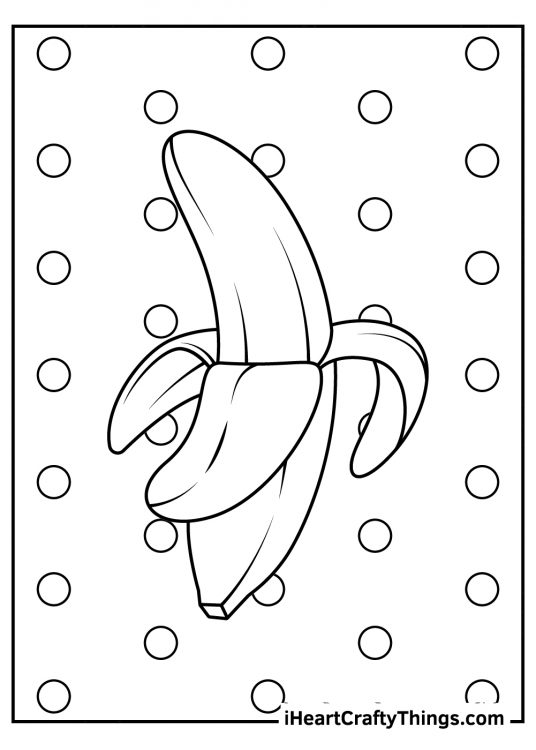 banana-themed picture showing realistic banana peeled halfway through and circles in the background