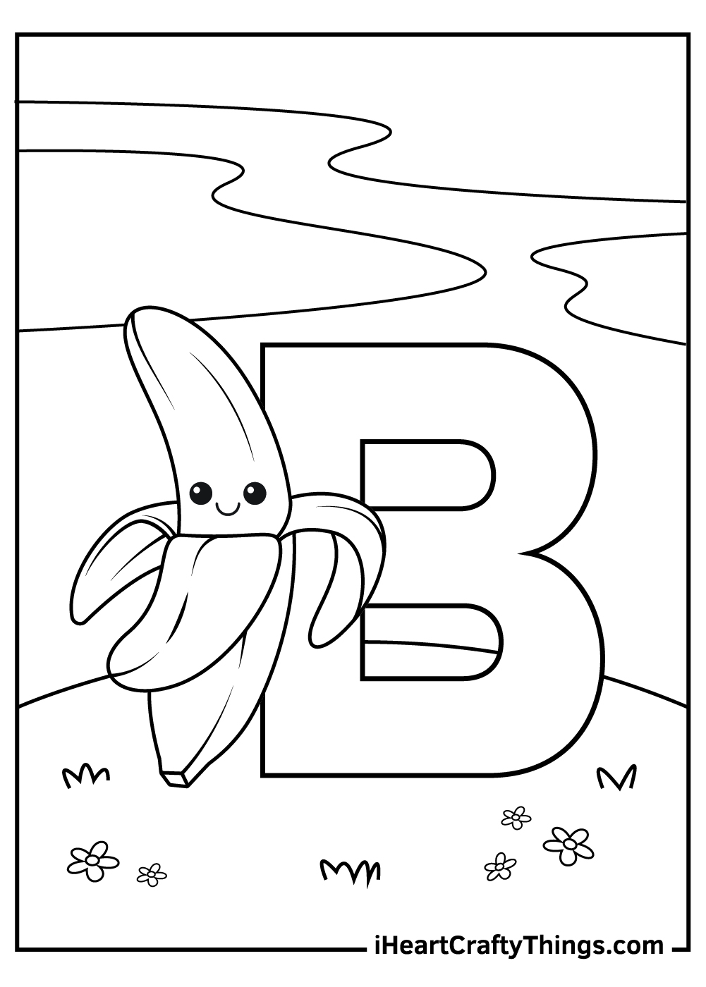 b is for banana coloring pages free printable