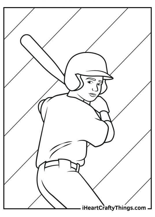Baseball-themed printable presenting a player eagerly waiting to swing his baseball bat