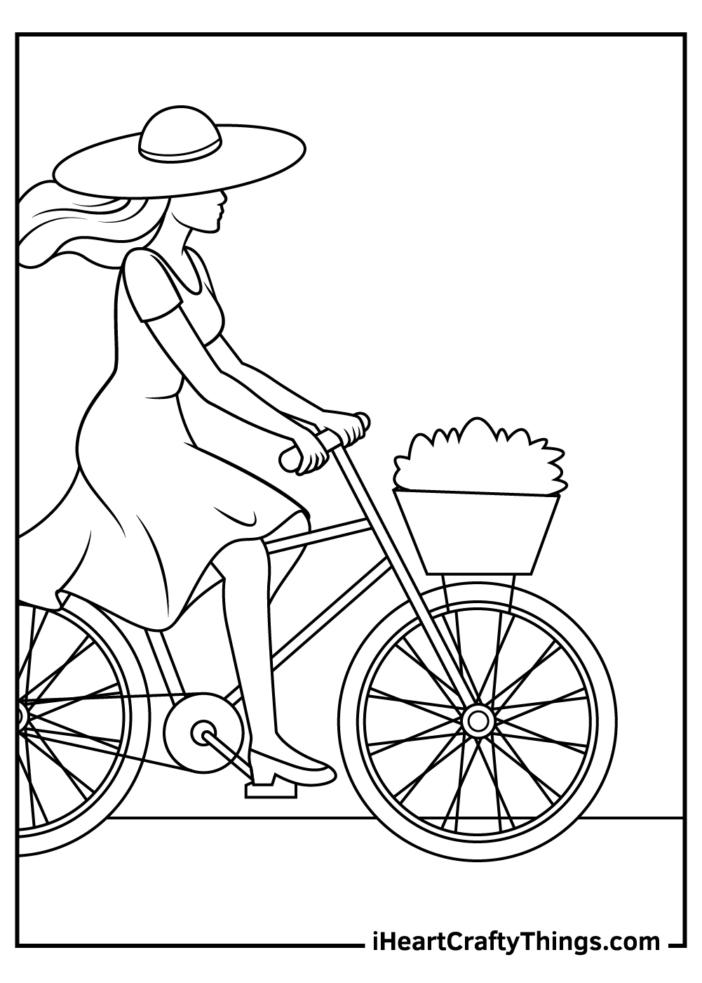 woman on a bicycle coloring pages free printable