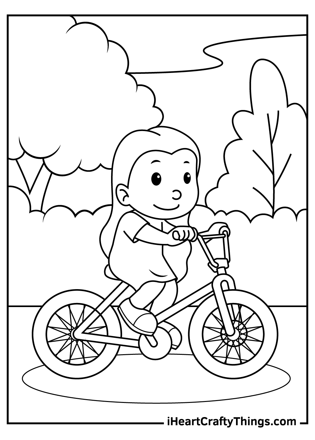 riding bicycle in nature coloring pages 