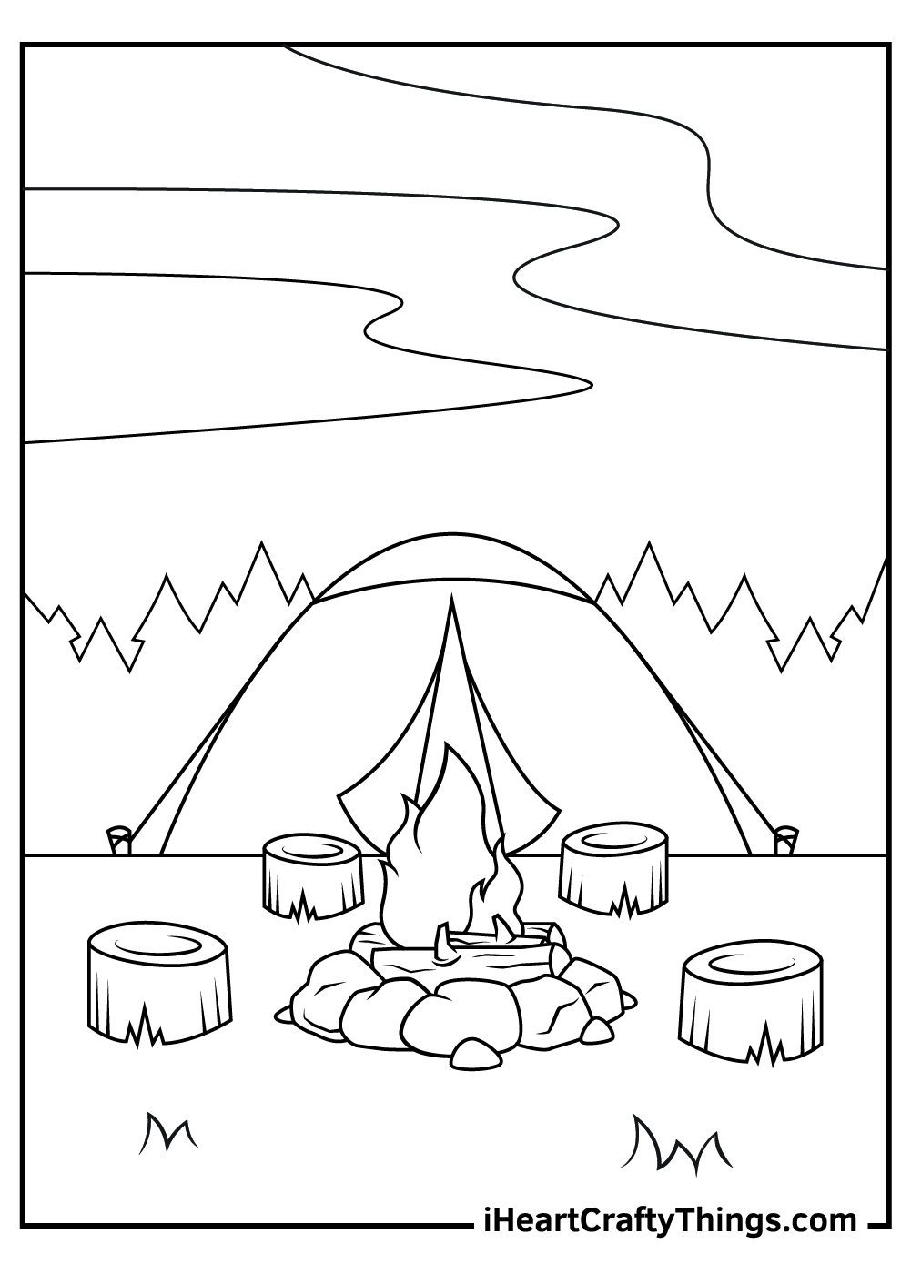Digital Drawing Illustration Camping Printable Coloring Pages Digital 