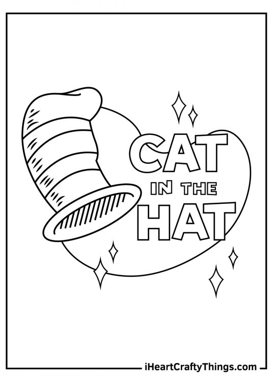 Free printable coloring picture for children featuring famous Cat In The Hat logo