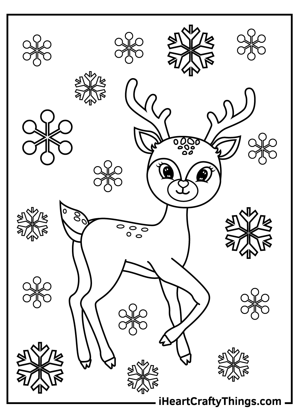 christmas reindeer and snowflakes coloring pages free print out