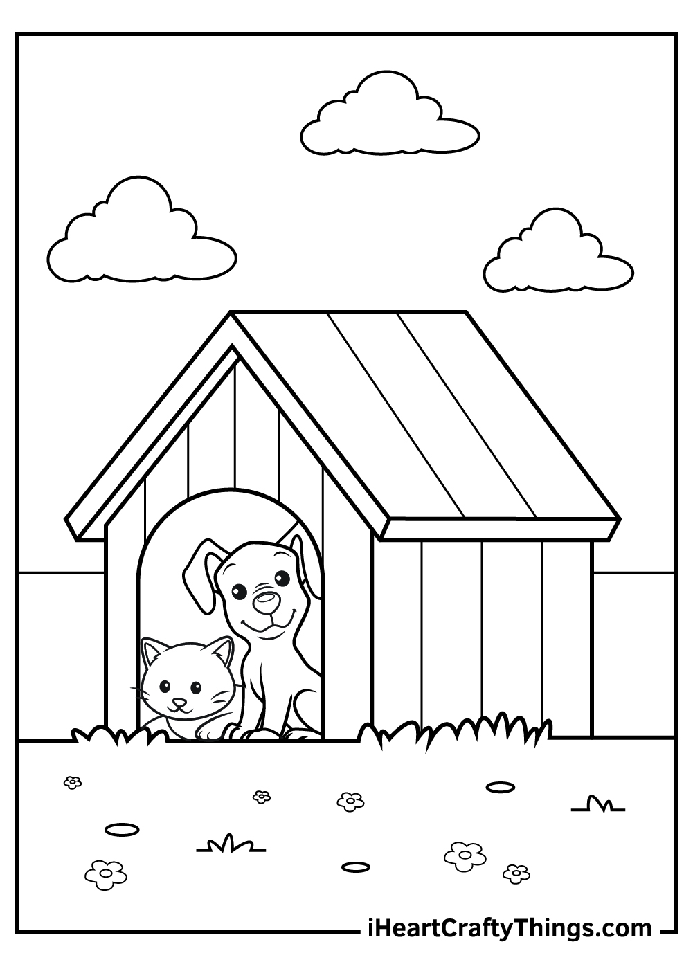 dog and cat coloring page