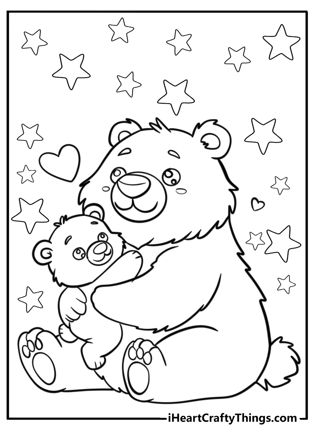 Easy bear cub hugging mama bear coloring page