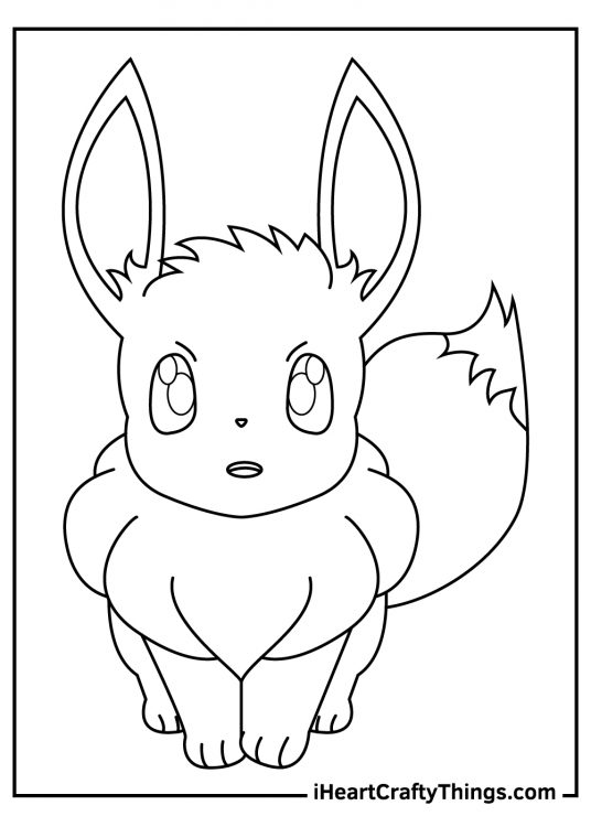 Detailed drawing for children featuring surprised Eevee with pointed ears and fluffy tail