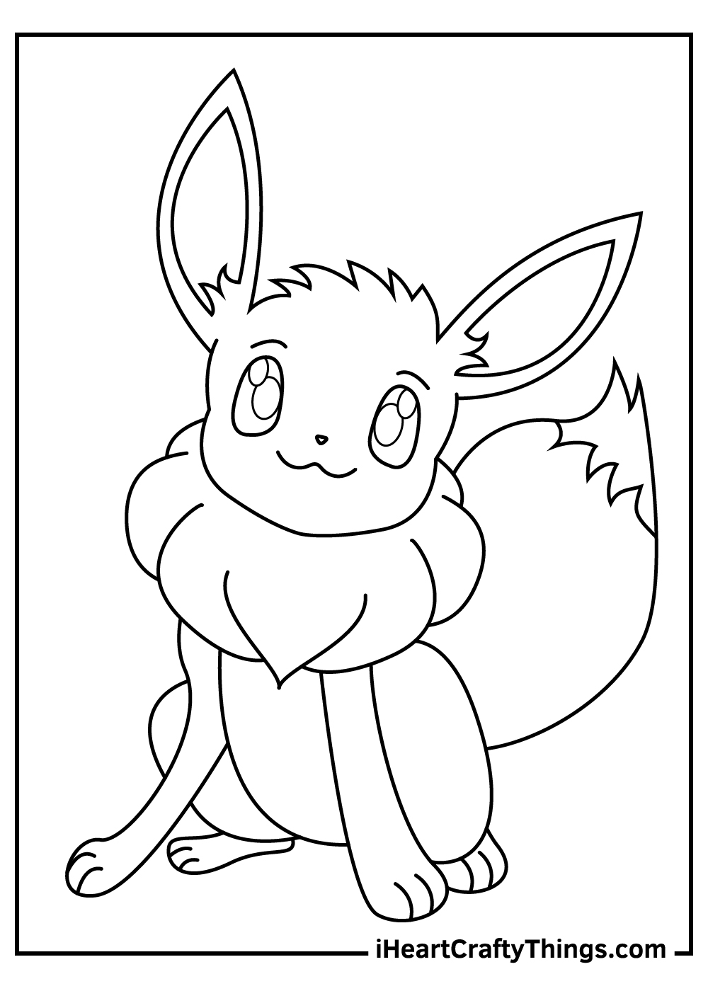 Coloring sheet for kids featuring Pokemon Eevee sitting like a puppy begging for a treat